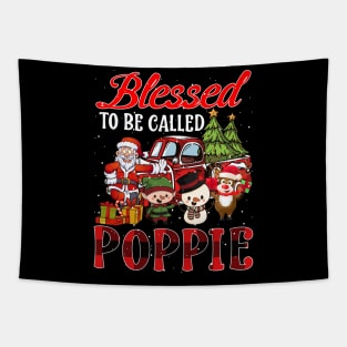 Blessed To Be Called Poppie Christmas Buffalo Plaid Truck Tapestry