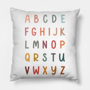 Alphabet Letters in Muted Boho Rainbow Colors for Kids Pillow