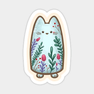 Cat with Flowers Pattern Magnet