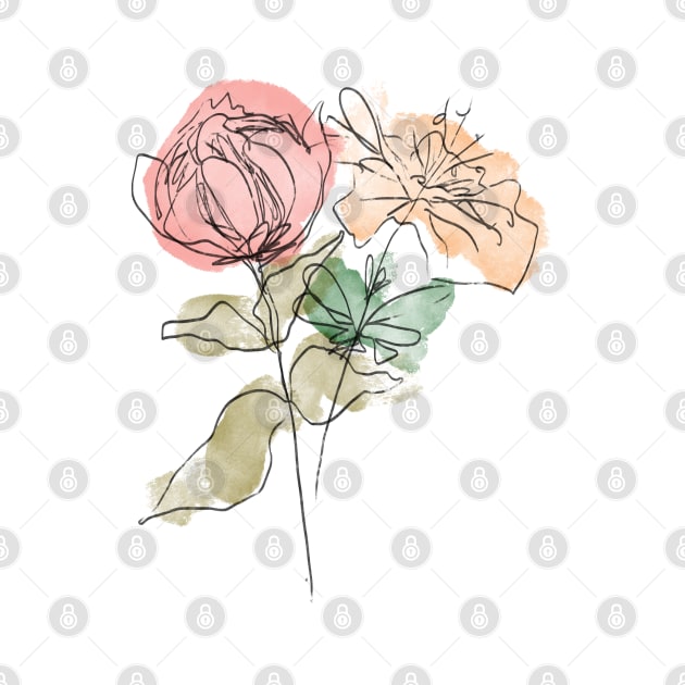 Peonies & lisianthus botanical illustration by meganamey