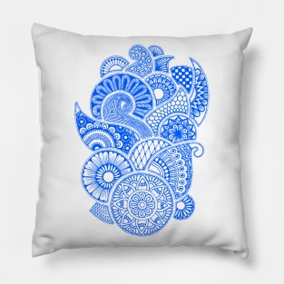 Abstract Mandala design (dark blue on white) Pillow