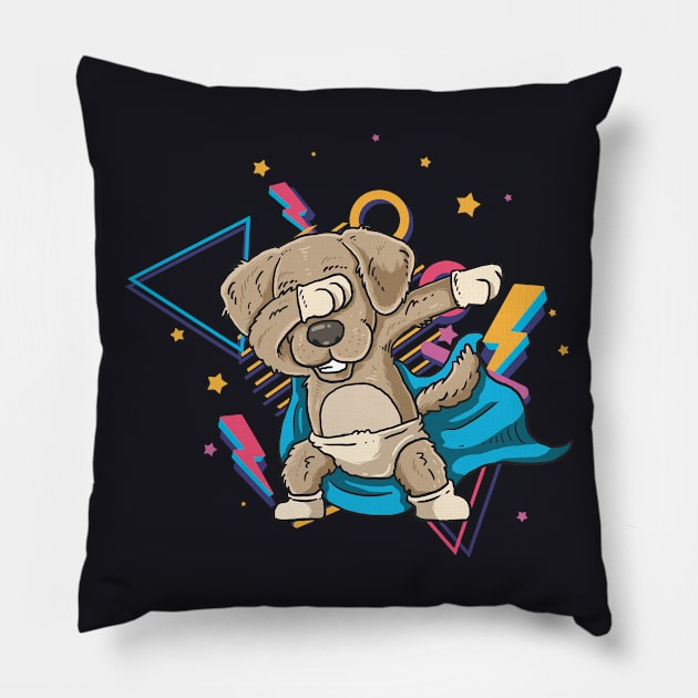 Dabbing Dog 80s retro Style Dab Gift Pillow by Foxxy Merch