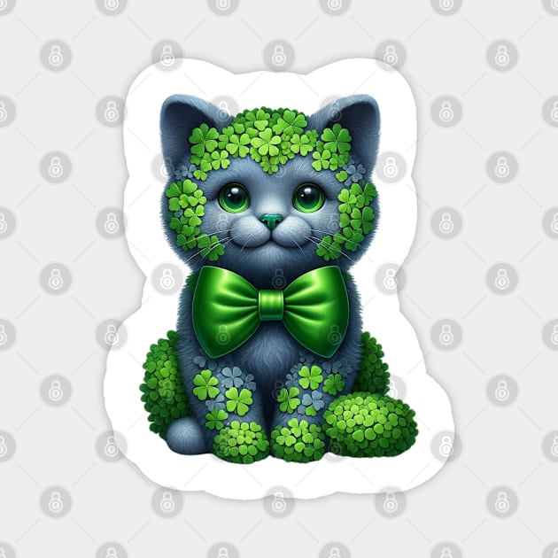 Clover Russian Blue Cat St Patricks Day Magnet by Chromatic Fusion Studio