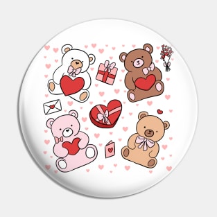 Cute Teddy Bears illustration for valentine day Pin