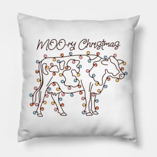 Moory christmas cow with christmas lights Pillow