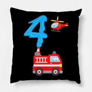 Fire Truck 4th Birthday Boys 4 Years Old Pillow