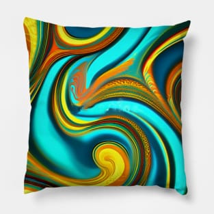 Abstract Turquoise and Gold Swirls Pillow