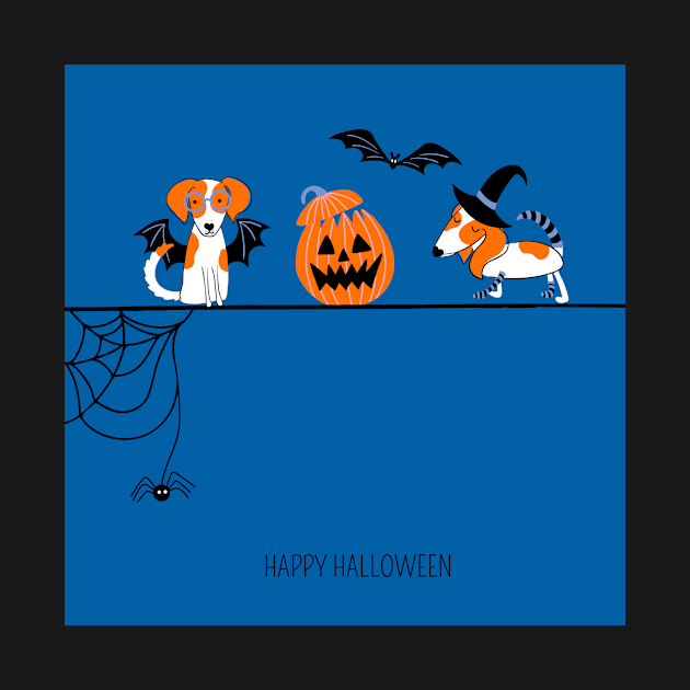 Happy Halloween print with dogs and pumpkin by DanielK