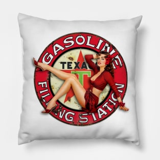 Vintage Texaco Gasoline Filling Station Sign - Pinup Girl Pillow