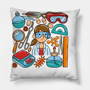 Woman Scientist Kawaii Doodle Pillow