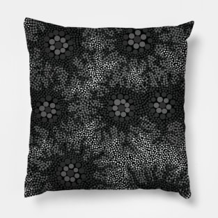 Aboriginal Art - Waterhole Dreaming Black White Pillow