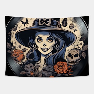 Halloween Vinyl Record Witch Tapestry