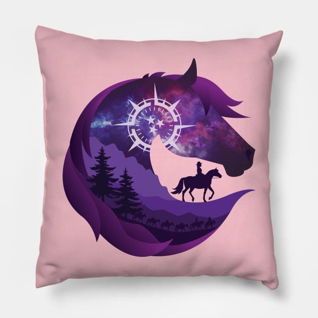 Horse Head Trail Riding Silhouette • Galaxy Pillow by FalconArt