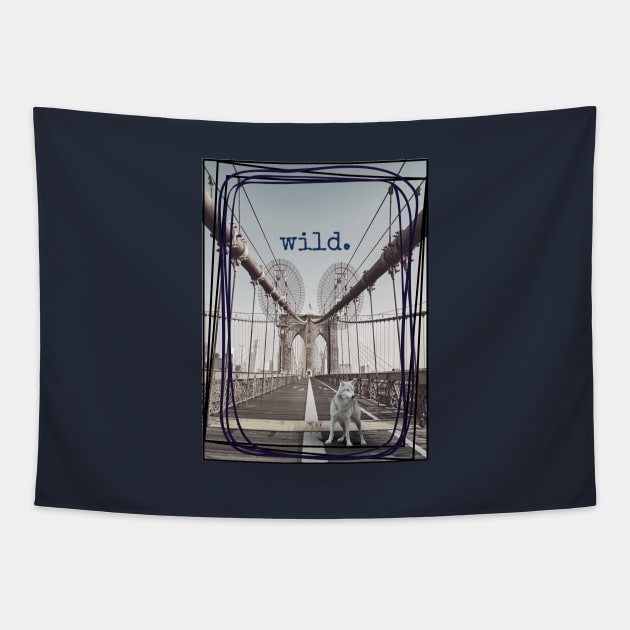 Vintage Wolf City Bridge Wild Tapestry by EvolvedandLovingIt