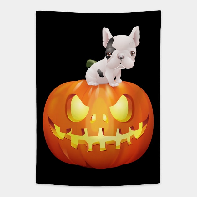 French Bulldog on Halloween Pumpkin Tapestry by MonkeyBusiness