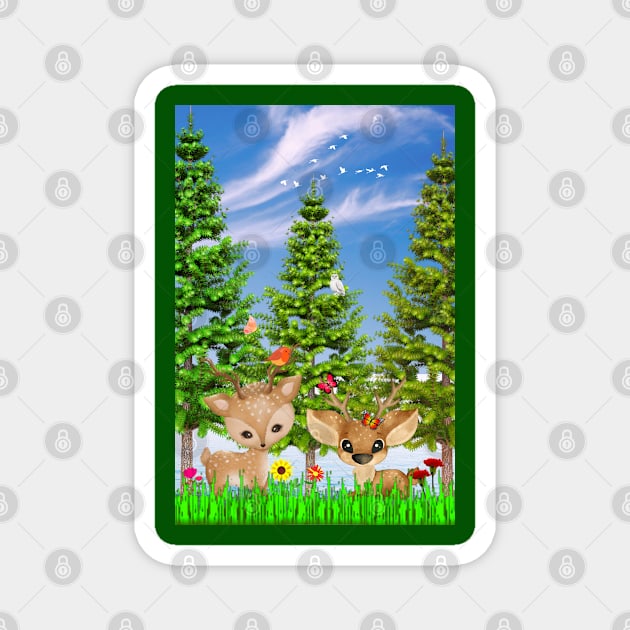 Cute Deer and Friends Magnet by MandySJ