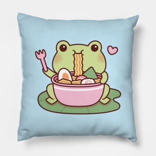 Cute Frog Loves Eating Ramen Noodles Pillow