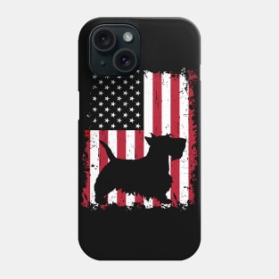 Dog Scottish Terrier Dog USA Flag Patriotic 4th of July 722 paws Phone Case