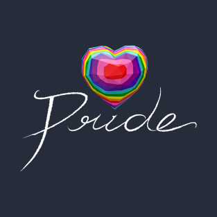 Rainbow heart LGBTQ pride word in white T-Shirt
