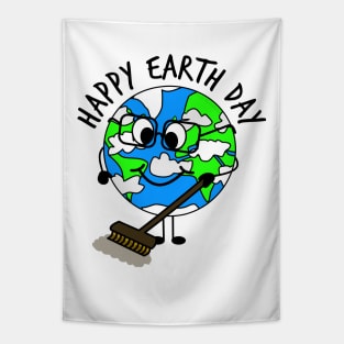 Happy Earth Day Planet Sweeping Cleaning Tapestry