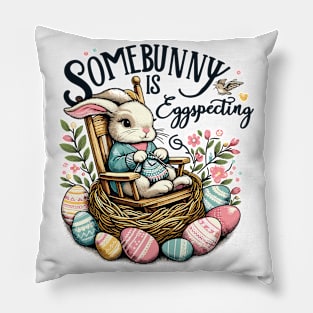 Somebunny Is Eggspecting Cute Pregnancy Reveal Design Pillow