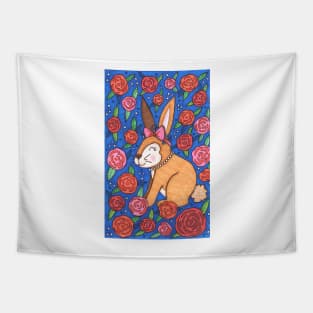 Spring Rabbit And Roses Tapestry