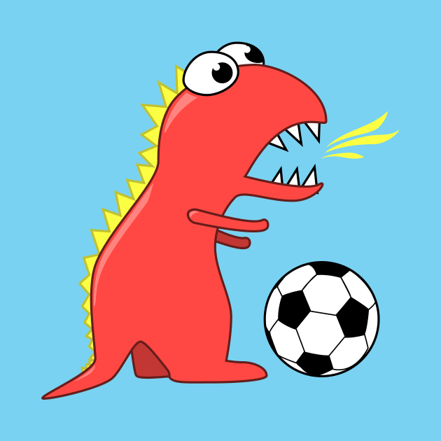 Cartoon Dinosaur Playing Soccer by Boriana Giormova