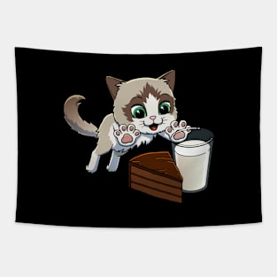 Ragdoll Cat excited to have Chocolate Cake with Milk Tapestry