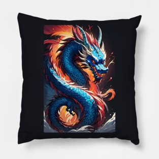 Red and blue Chinese dragon Pillow