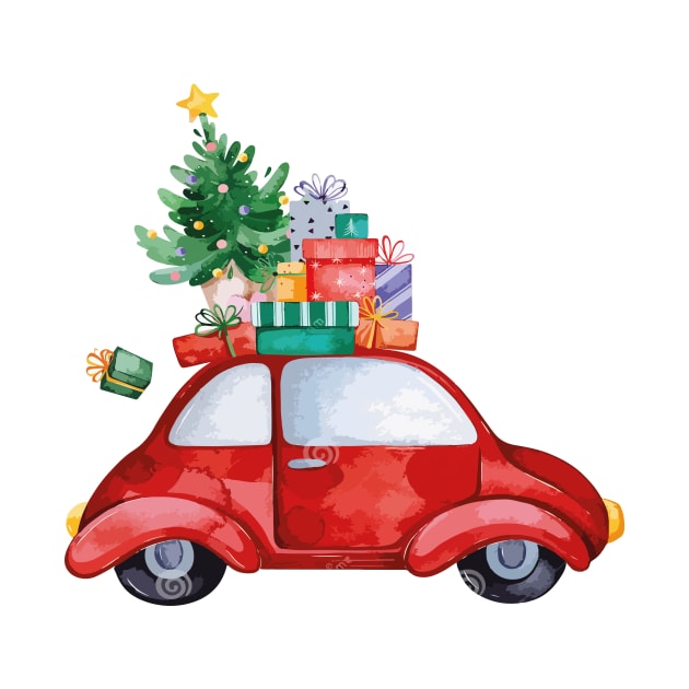 Merry Christmas Retro car with Christmas Gifts. by adel26