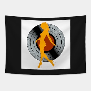 Dancing girl silhouette against vinyl Tapestry