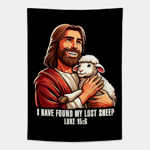 Luke 15:6 I Have Found My Lost Sheep Tapestry by Plushism