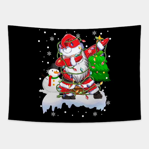 Dab Dance Santa Funny Christmas Lights Dabbing Santa Snowman Xmas Tapestry by springins