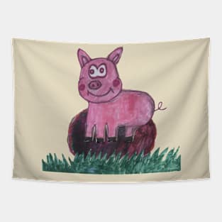 Funny Piglet in Puddle Tapestry