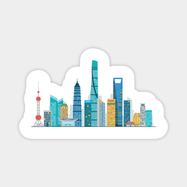 Shanghai skyline Magnet by Antikwar