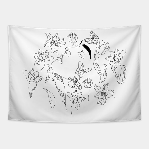 Woman With Flowers Tapestry by OneLinePrint