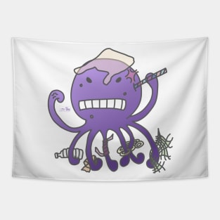 Angry octopus annoyed by plastics Tapestry