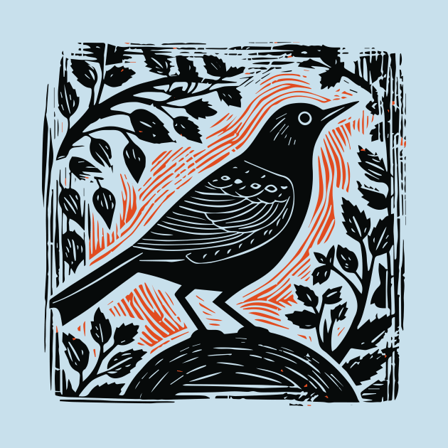 Lino Cut Bird by n23tees