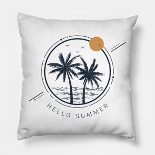 Palms And Ocean. Hello Summer. Motivational Quote. Geometric Style Pillow