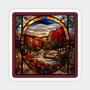 Stained Glass Window Of Autumn Scene Magnet