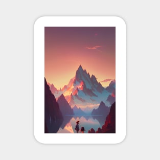 Beautiful Mountain Range at Sunset Landscape Magnet