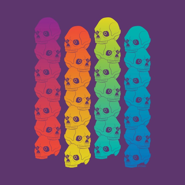 Rainbow Stacked Skull Pillars in a Pop Art Style Pattern by RYSHU 