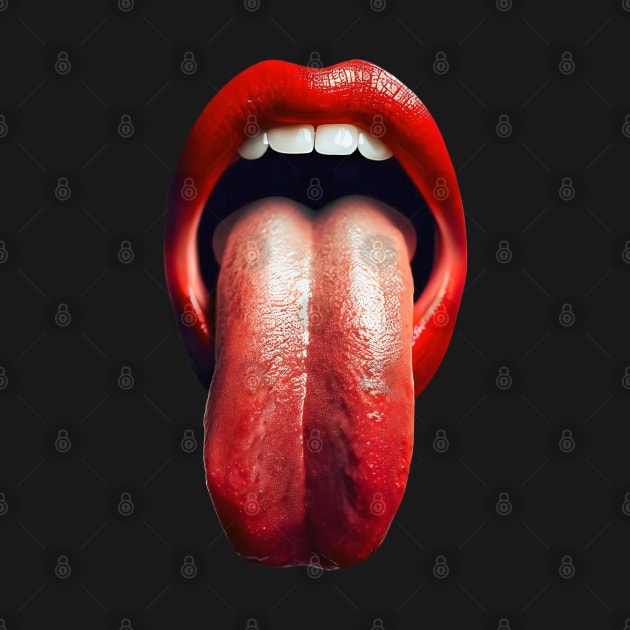 Hot red lips Long Tongue out by Bellinna