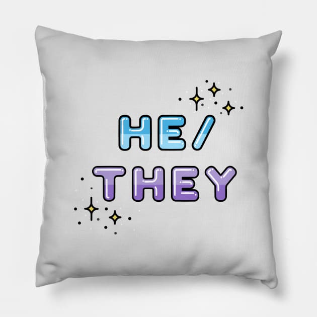 He/They Pronouns Design with Stars Pillow by Khaos Kaine