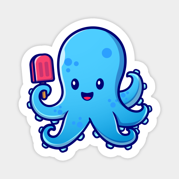 Cute Octopus Holding Ice Cream Popsicle Magnet by Catalyst Labs