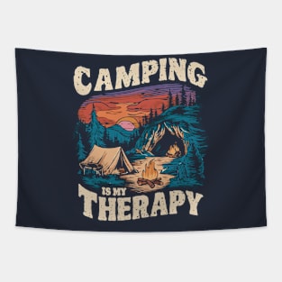 Camping is My therapy. Vintage Camping Tapestry