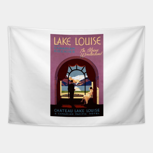 Canadian Rockies Lake Louise Chateau Lake House Hotel Vintage Travel Tapestry by vintageposters