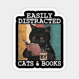 EASILY DISTRACTED BY CATS & BOOKS Magnet