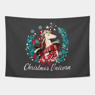 Christmas Unicorn Merry Xmas Tapestry