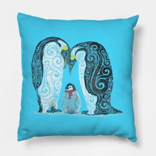 Swirly Penguin Family Pillow